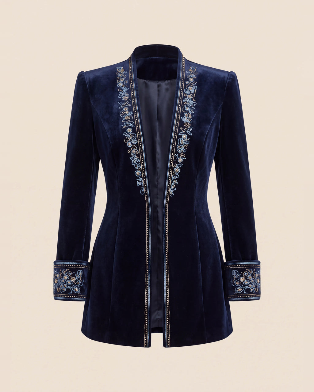 Nuria™ | Saco largo bordado azul marino