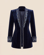 Nuria™ | Saco largo bordado azul marino