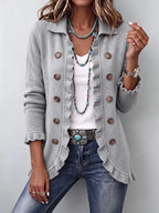Adelina™ | Chamarra lisa con holanes gris jaspeado