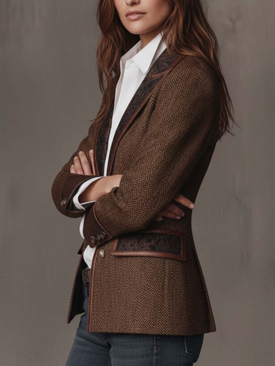 Consuelo™ | Blazer de espiga con paneles café