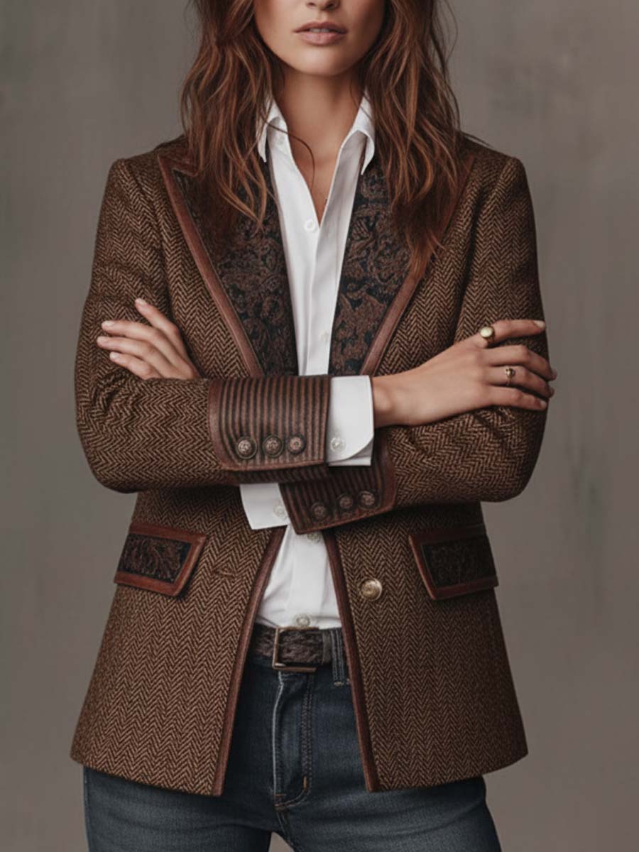 Consuelo™ | Blazer de espiga con paneles café