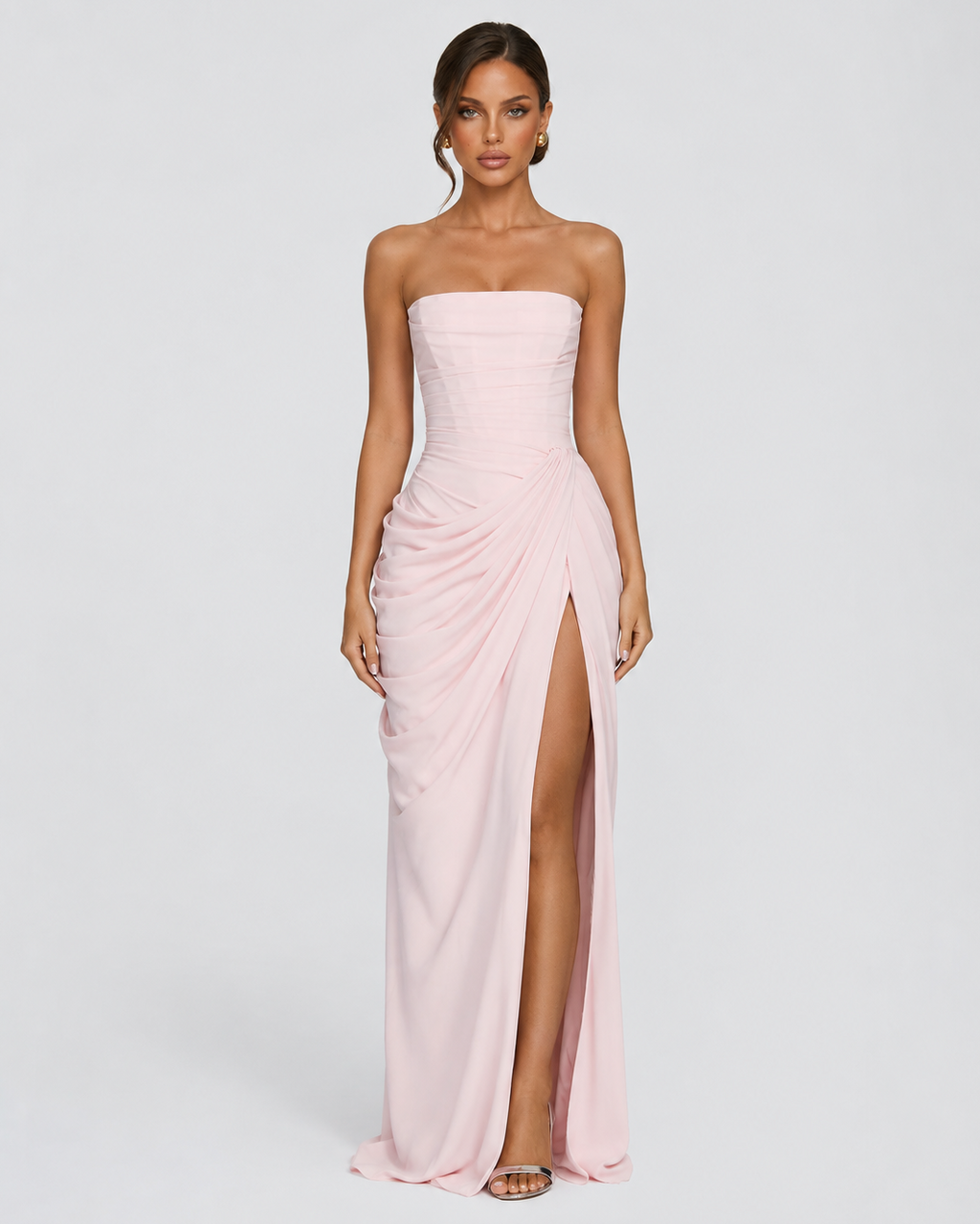 Constanza™ | Vestido largo strapless rosa palo