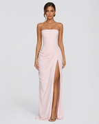 Constanza™ | Vestido largo strapless rosa palo