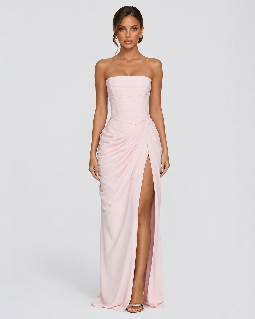 Constanza™ | Vestido largo strapless rosa palo