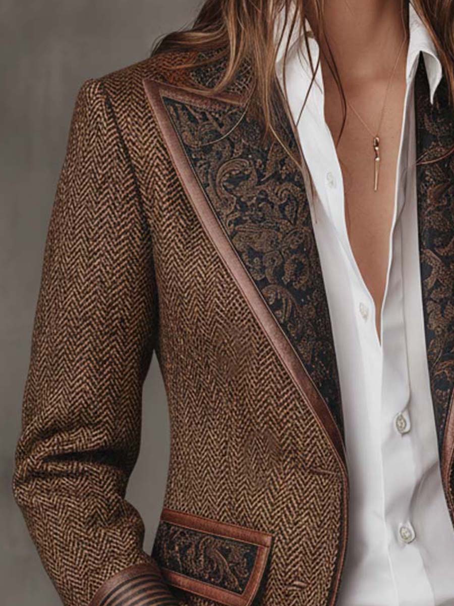 Consuelo™ | Blazer de espiga con paneles café
