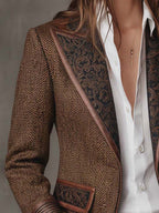 Consuelo™ | Blazer de espiga con paneles café