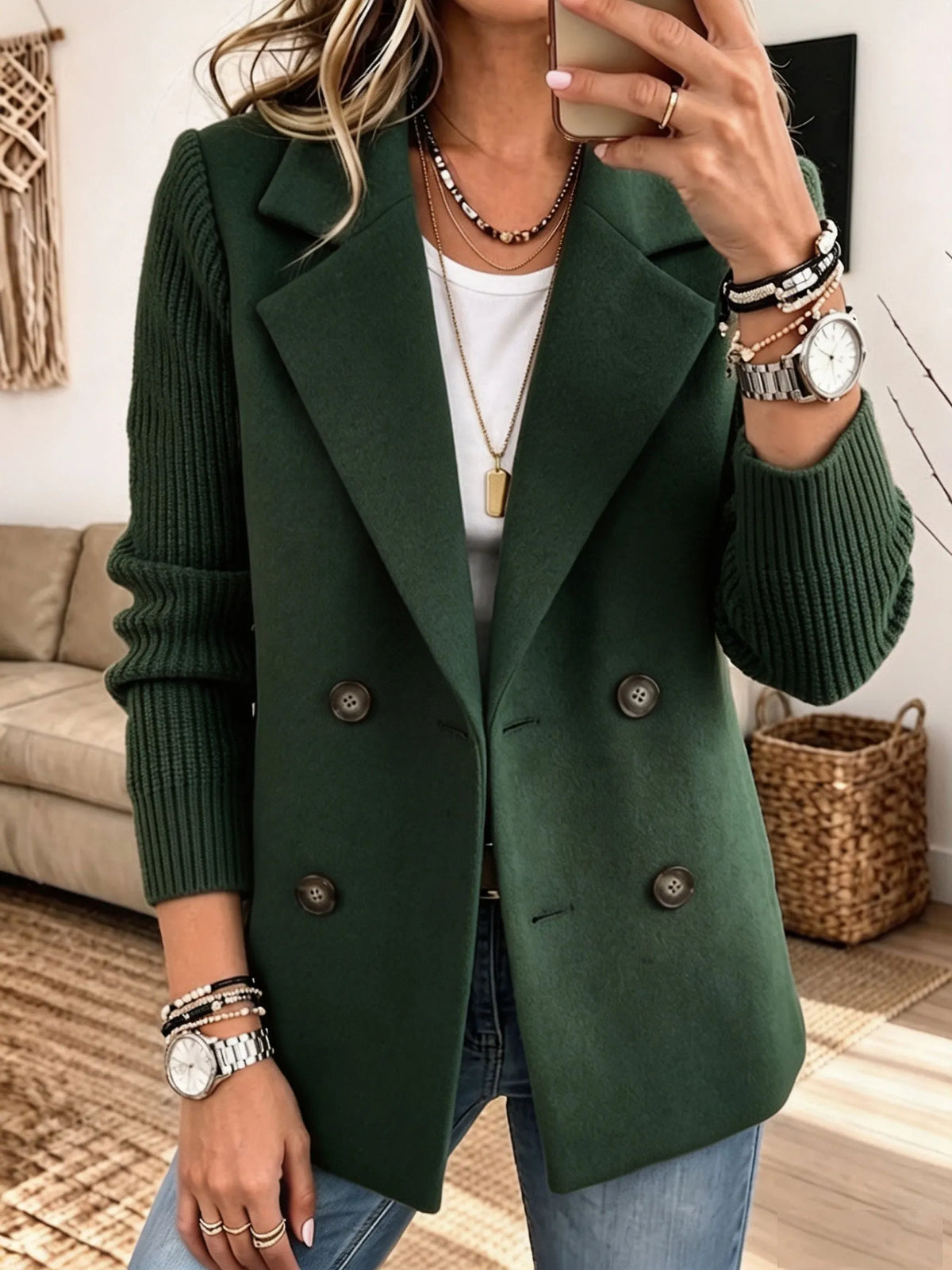 Guadalupe™ | Blazer con mangas tejidas - Verde
