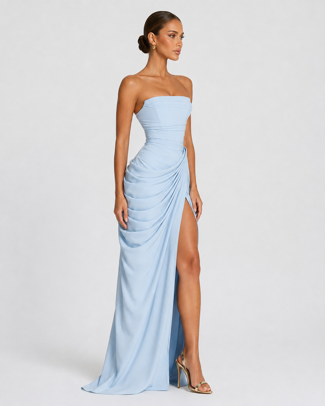 Constanza™ | Vestido largo strapless azul cielo