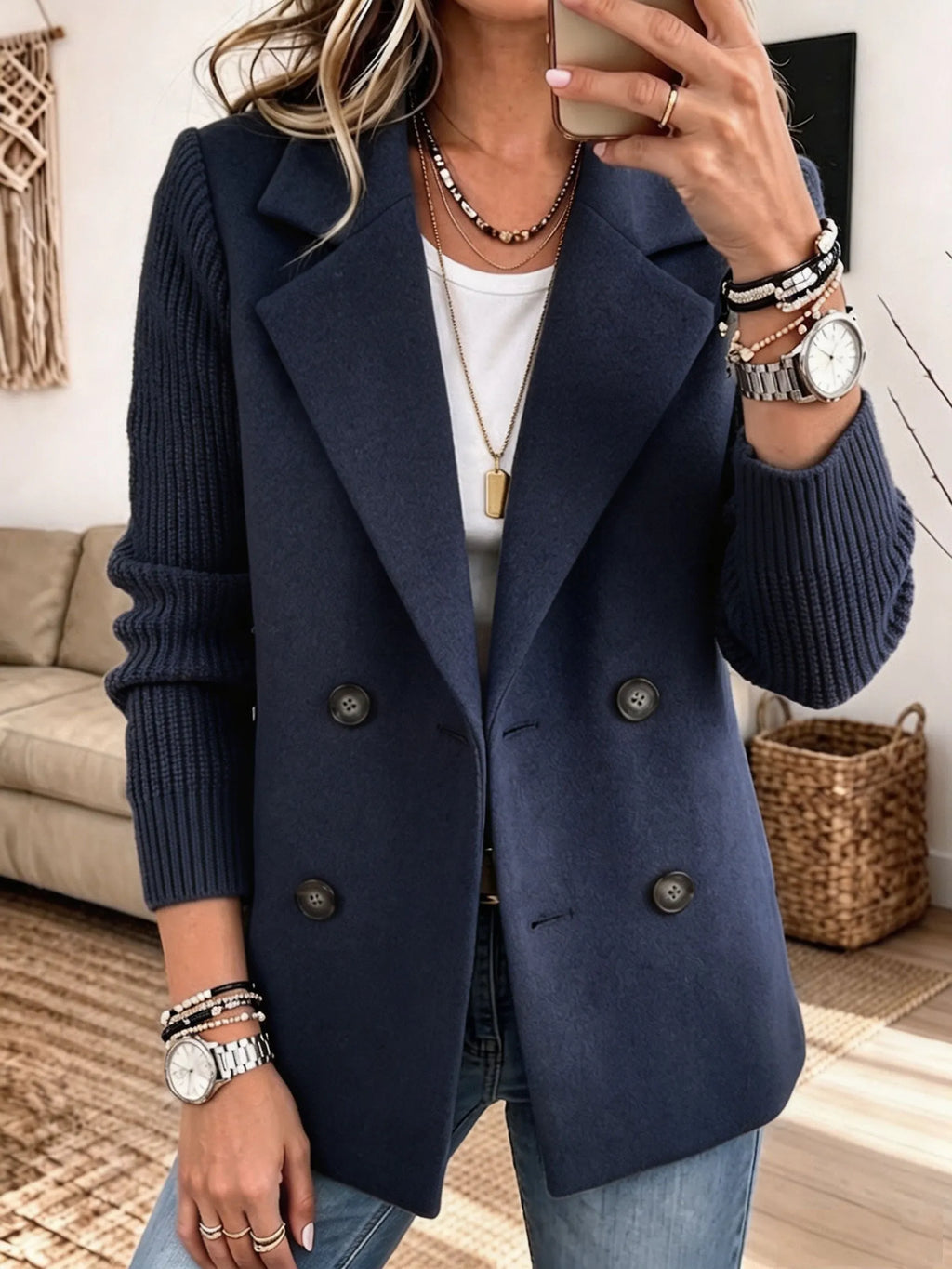 Guadalupe™ | Blazer con mangas tejidas - Azul