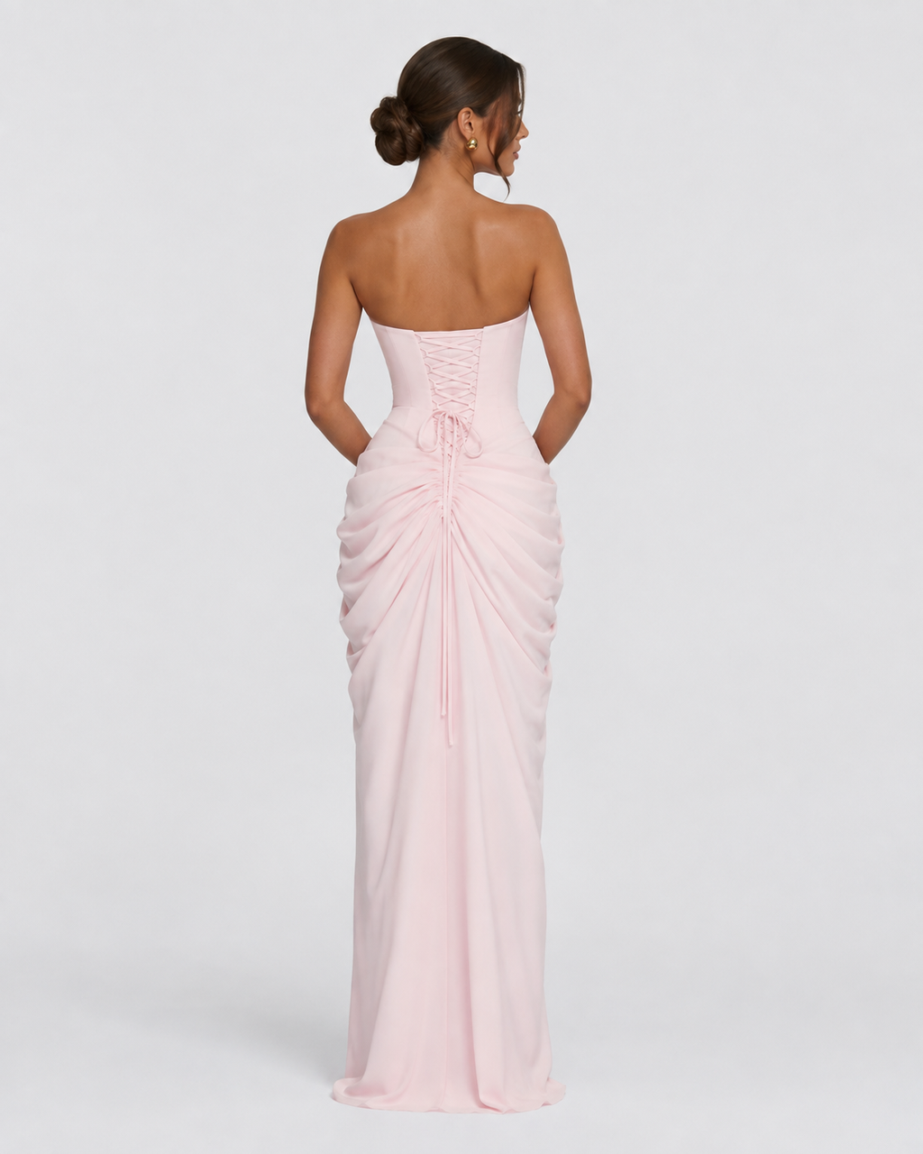 Constanza™ | Vestido largo strapless rosa palo