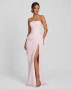 Constanza™ | Vestido largo strapless rosa palo