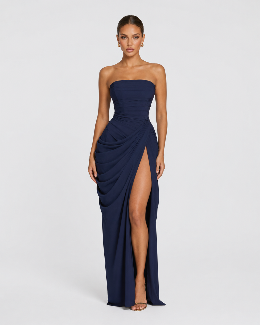 Constanza™ | Vestido largo strapless azul marino