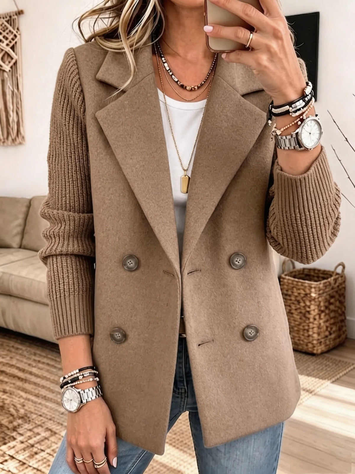 Guadalupe™ | Blazer con mangas tejidas - Caqui
