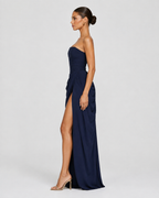 Constanza™ | Vestido largo strapless azul marino