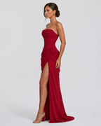Constanza™ | Vestido largo strapless rojo quemado