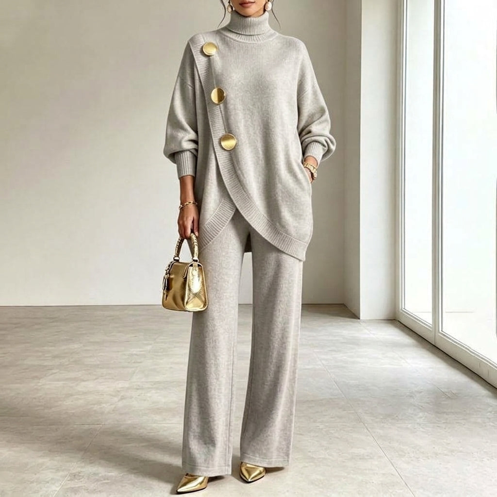 Noa™ | Conjunto tejido de suéter y pantalón ancho gris claro