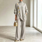 Noa™ | Conjunto tejido de suéter y pantalón ancho gris claro