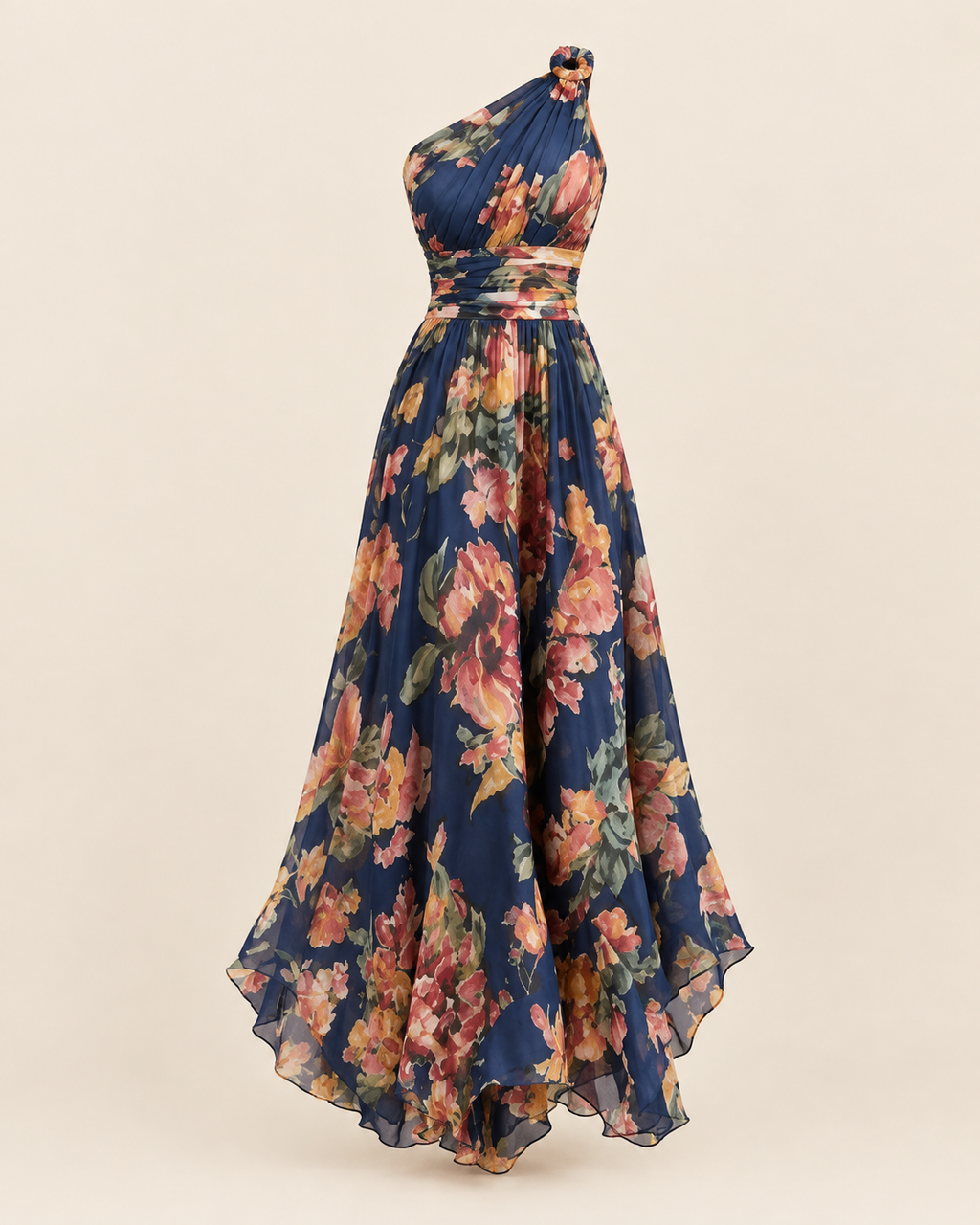 Aurora™ | Vestido maxi asimétrico azul marino