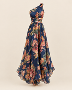 Aurora™ | Vestido maxi asimétrico azul marino