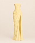 Constanza™ | Vestido largo strapless amarillo claro