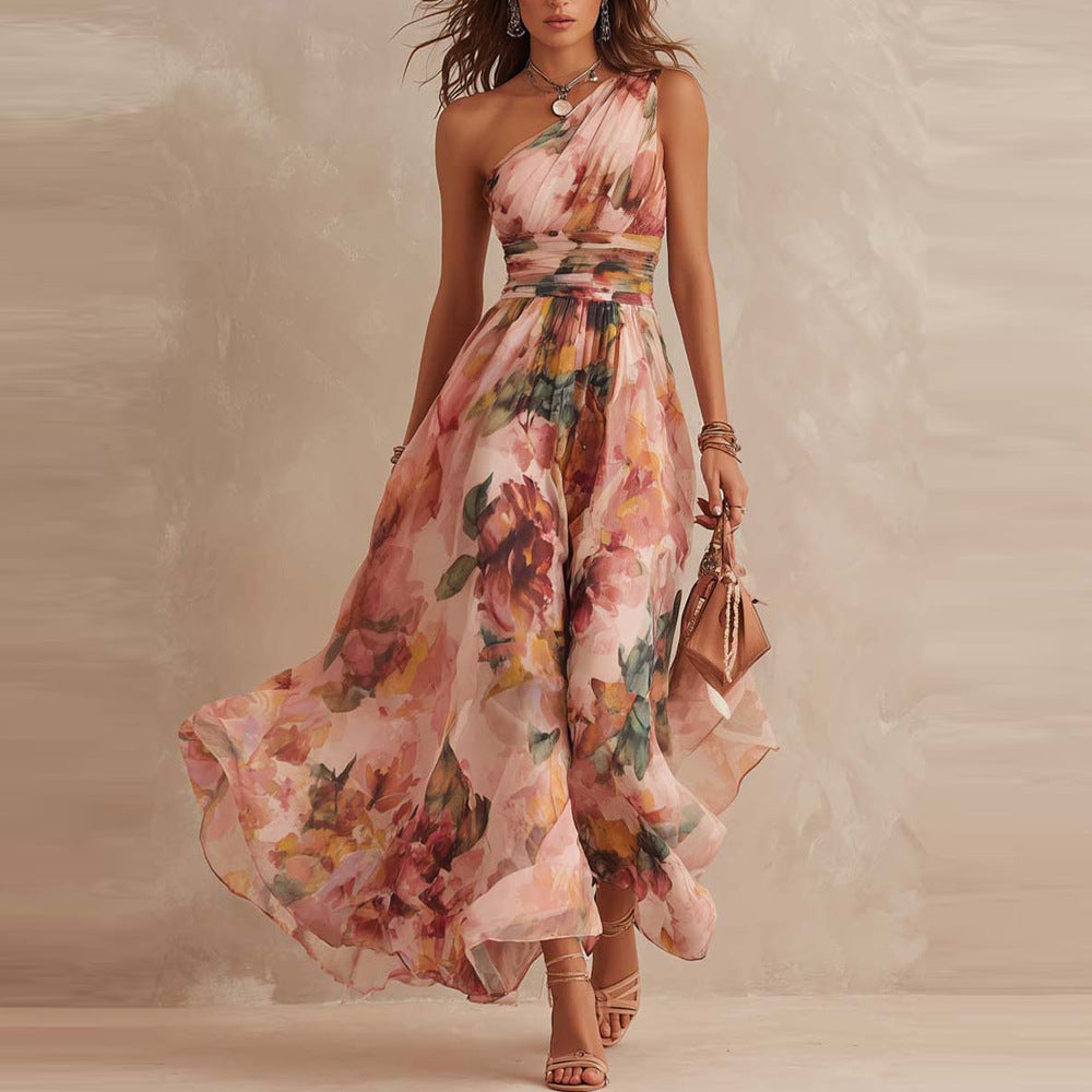 Aurora™ | Vestido maxi asimétrico rosa