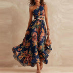 Aurora™ | Vestido maxi asimétrico azul marino