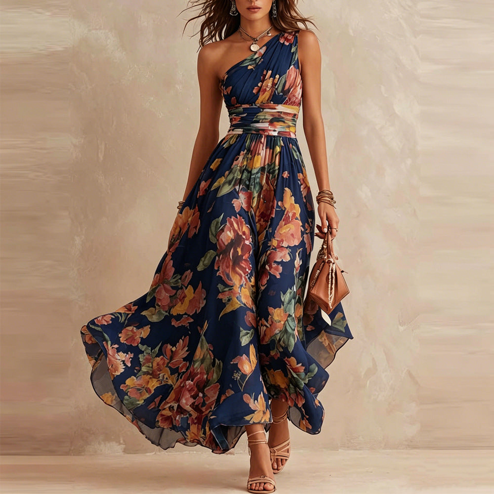 Aurora™ | Vestido maxi asimétrico azul marino