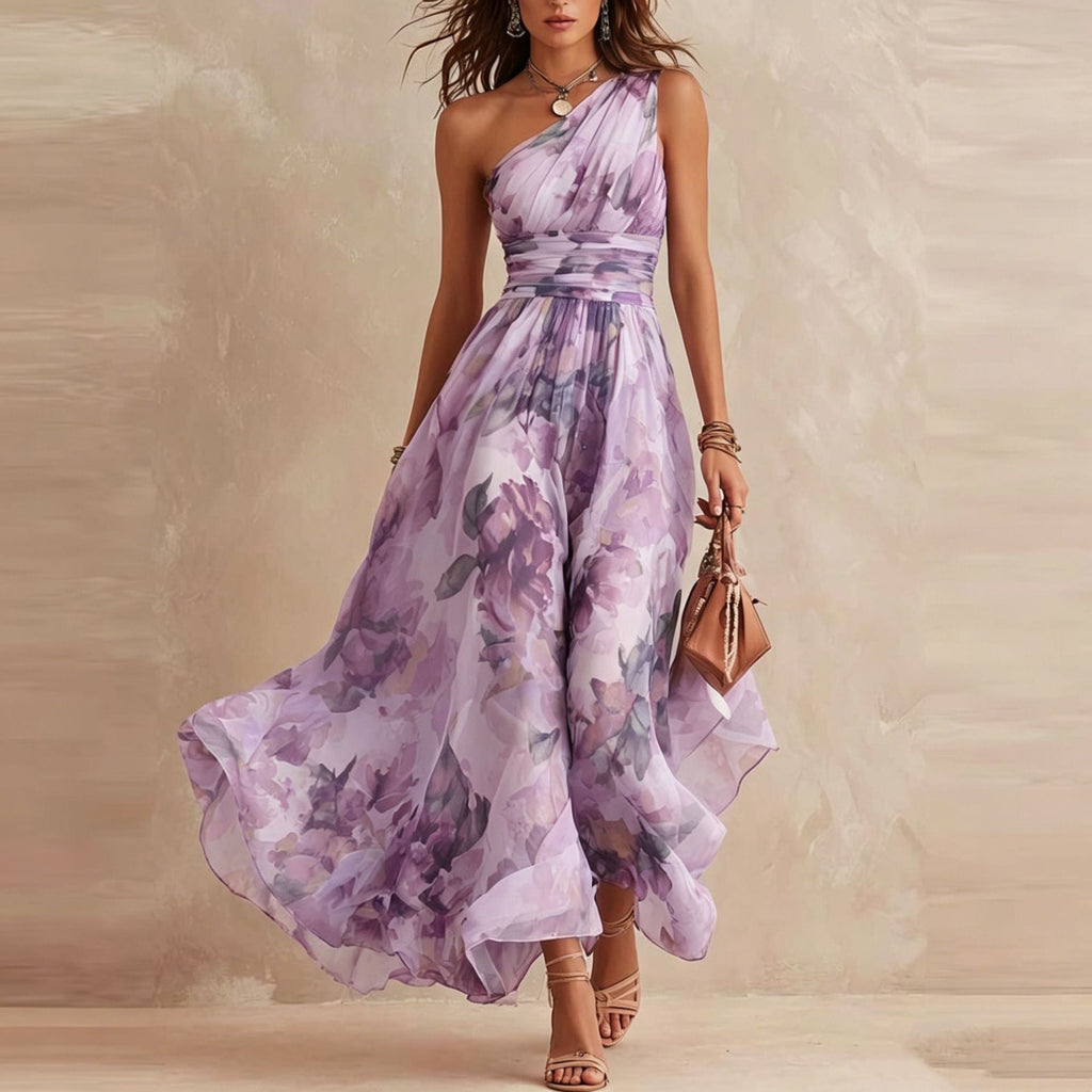 Aurora™ | Vestido maxi asimétrico lavanda