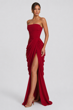 Constanza™ | Vestido largo strapless rojo quemado