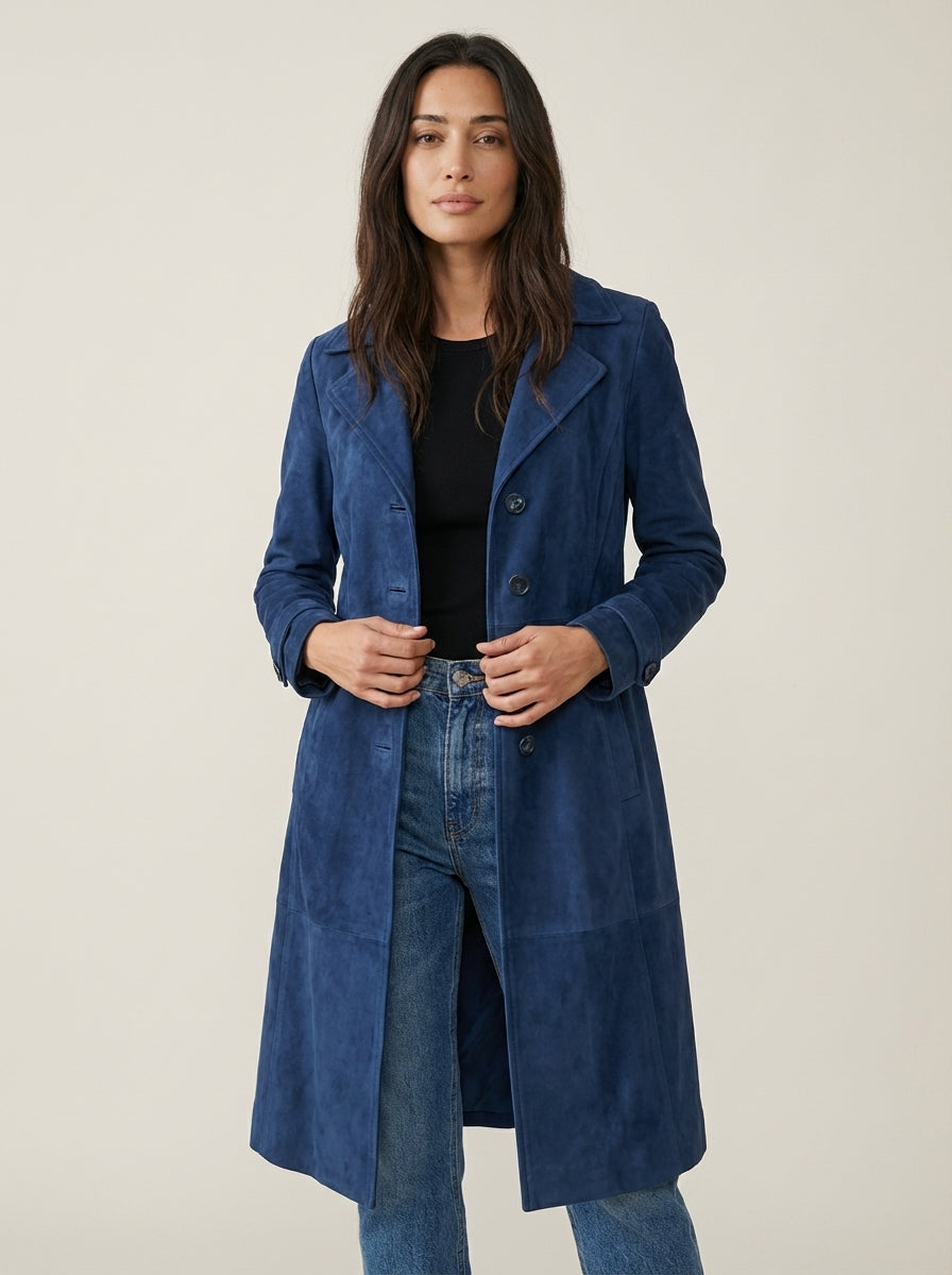 Teresa™ | Gabardina de gamuza azul oscuro