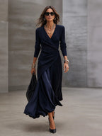 Loredana - Vestido maxi asimétrico azul marino - modelo