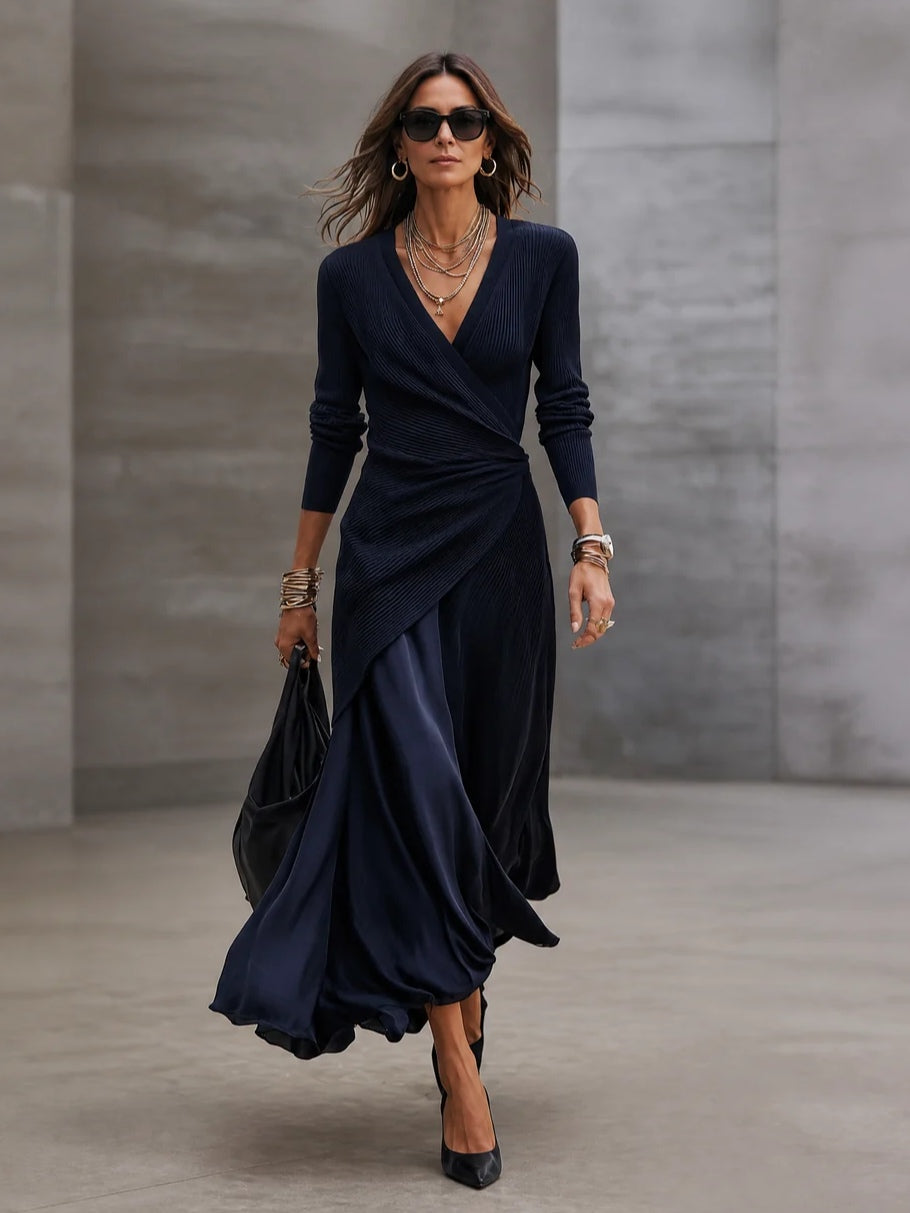 Loredana - Vestido maxi asimétrico azul marino - modelo
