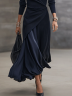 Loredana - Vestido maxi asimétrico azul marino - detalle manga