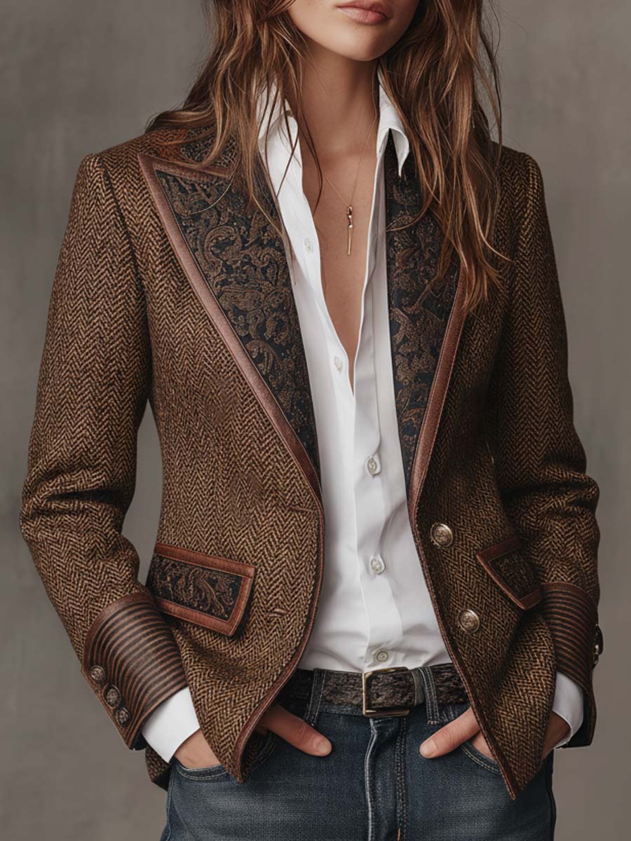 Consuelo™ | Blazer de espiga con paneles café