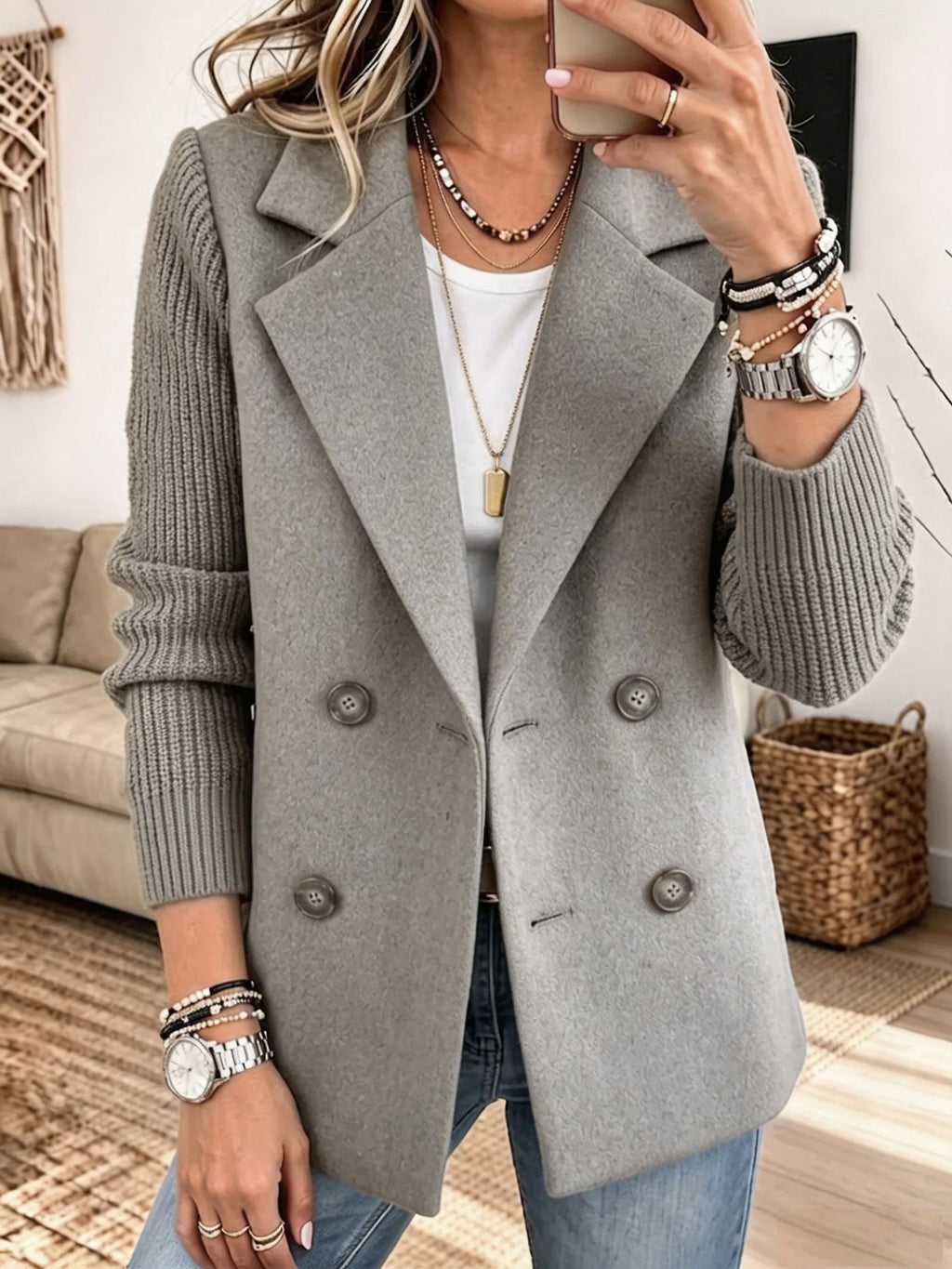 Guadalupe™ | Blazer con mangas tejidas - Gris