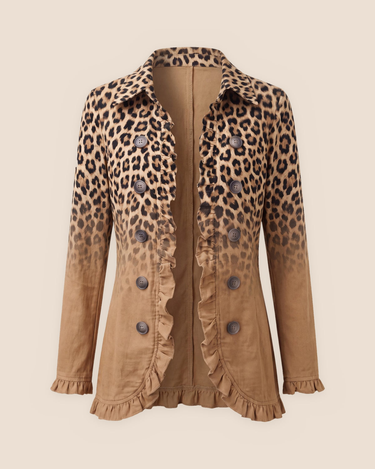 Carmen™ | Chamarra animal print con holanes leopardo tostado