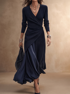 Loredana - Vestido maxi asimétrico azul marino