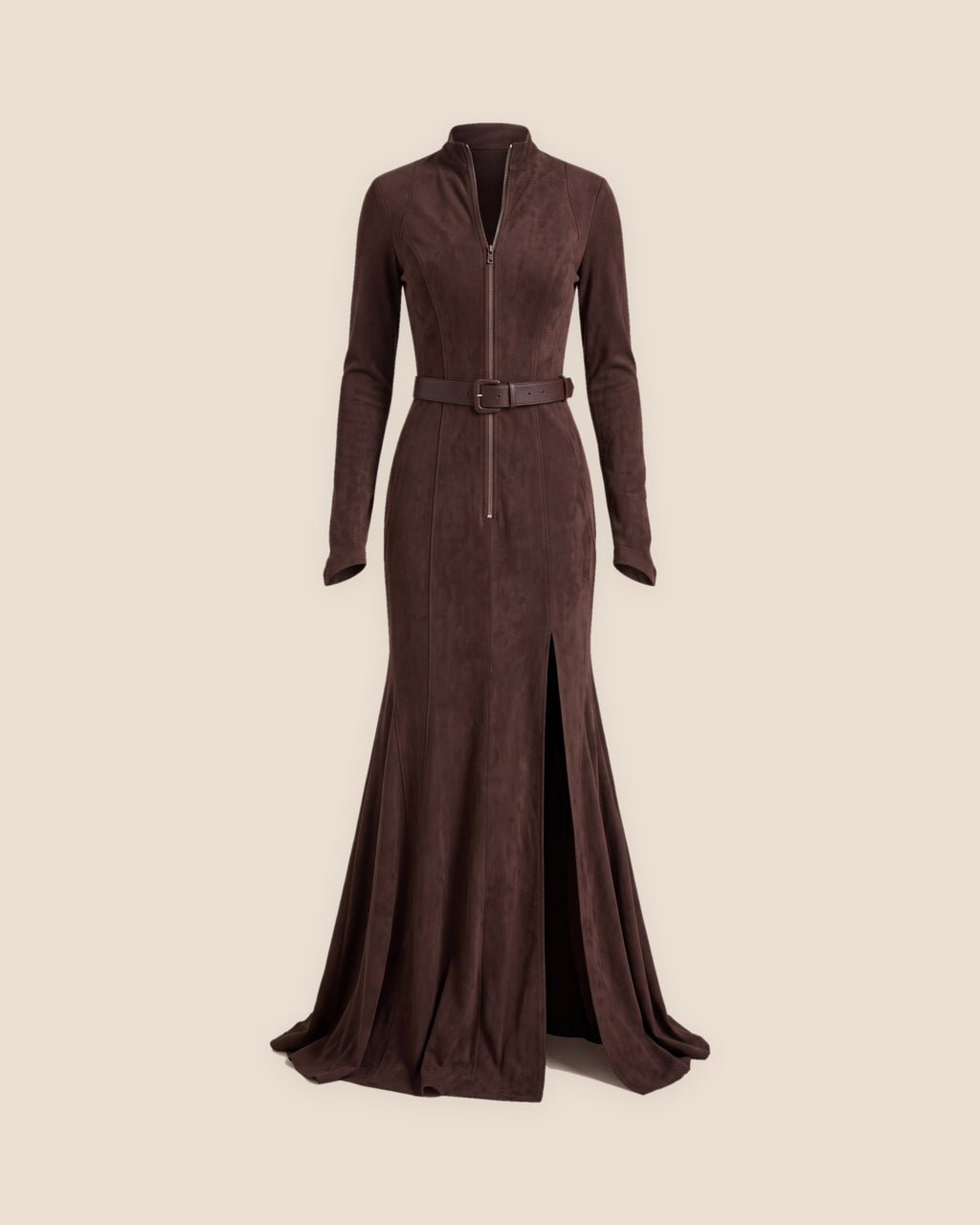 Marisol™ | Vestido largo con cinturón - Café