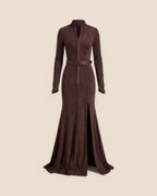 Marisol™ | Vestido largo con cinturón - Café