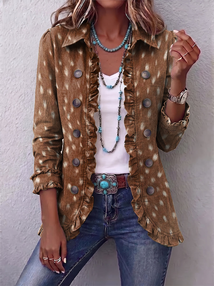Carmen™ | Chamarra animal print con holanes café con motas