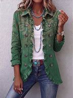 Lourdes™ | Chamarra paisley con holanes verde