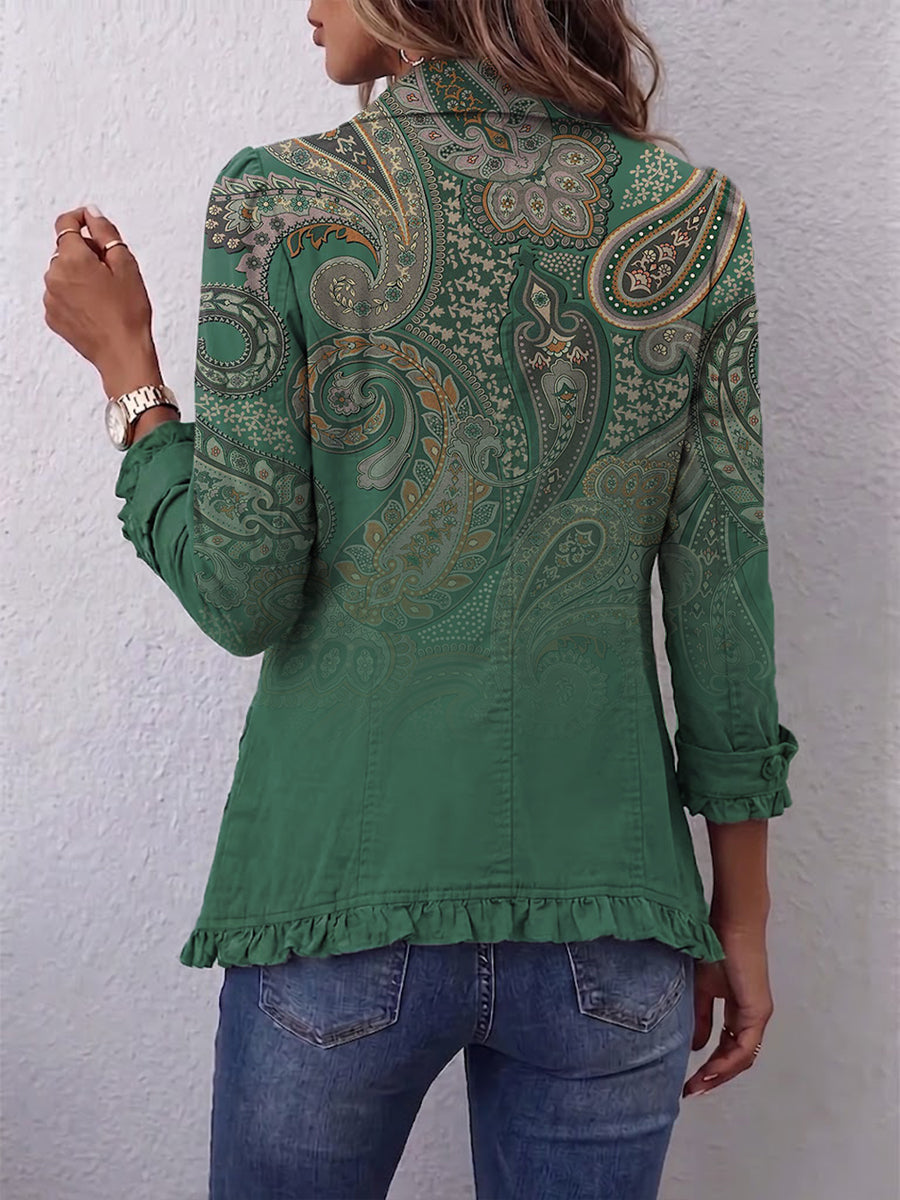 Lourdes™ | Chamarra paisley con holanes verde