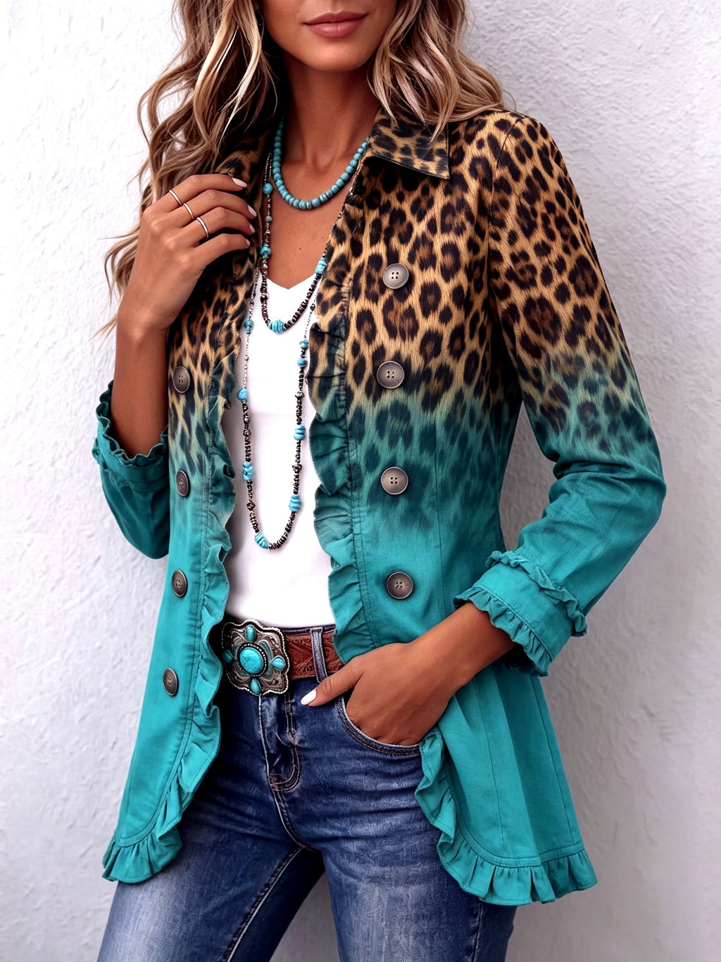 Carmen™ | Chamarra animal print con holanes