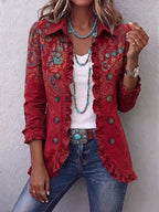 Lourdes™ | Chamarra paisley con holanes rojo