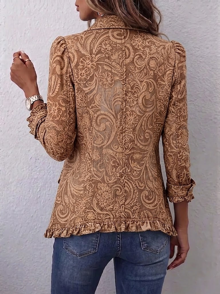 Esperanza™ | Chamarra floral con holanes floral café
