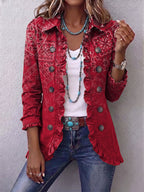 Lourdes™ | Chamarra paisley con holanes rojo degradado