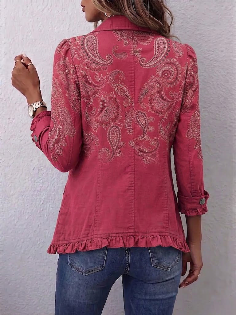 Lourdes™ | Chamarra paisley con holanes rosa