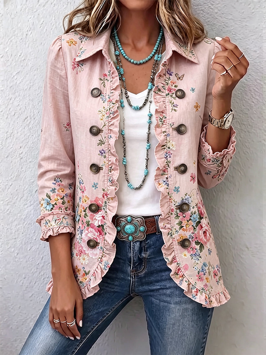 Esperanza™ | Chamarra floral con holanes rosa floral