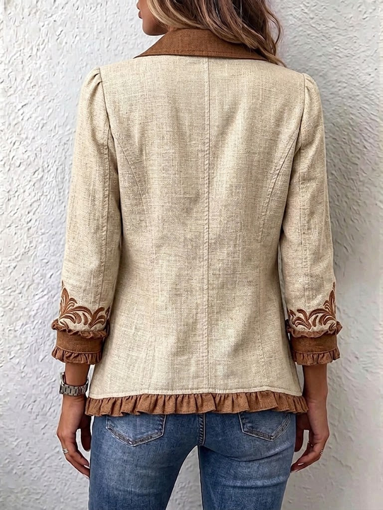 Esperanza™ | Chamarra floral con holanes floral tostado