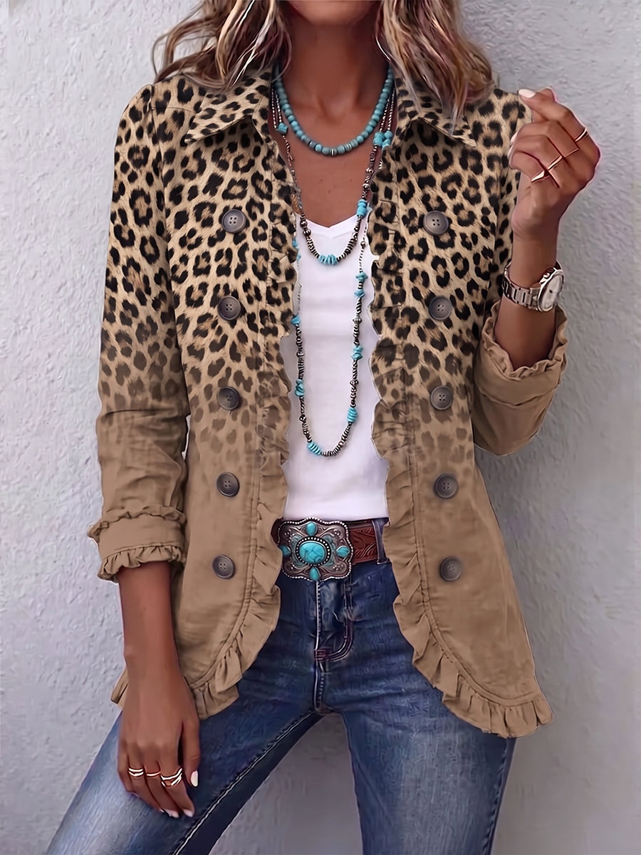 Carmen™ | Chamarra animal print con holanes leopardo tostado